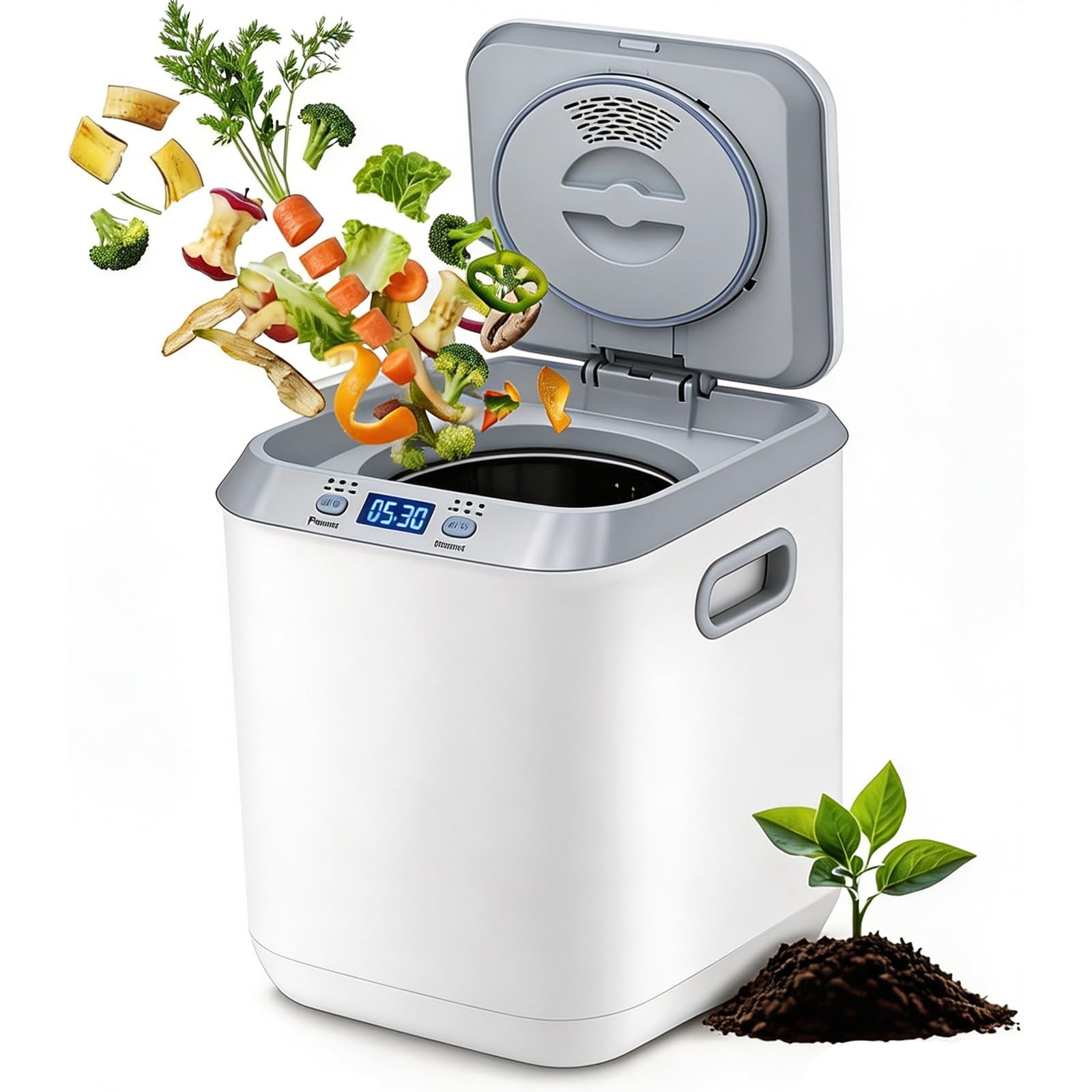 Compostador eléctrico de Cocina de 3,3L para encimera, sin Olor, Bajo Nivel de Ruido, Autolimpieza,Convierte los residuos Alimentos Fertilizante compostador residuos Alimentos para Interiores