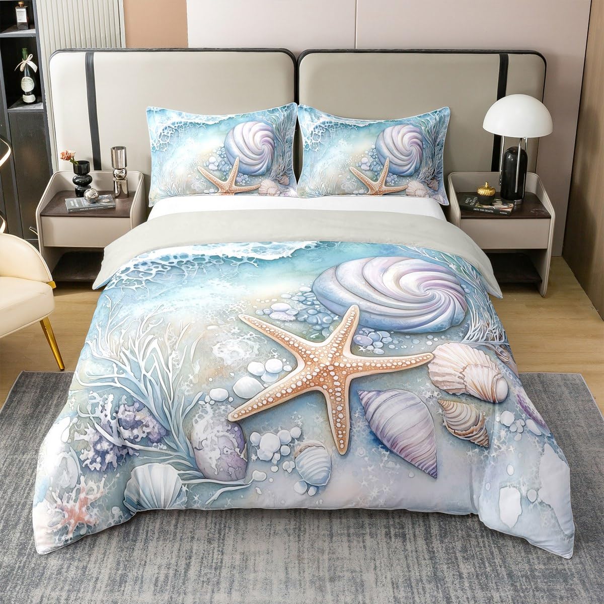 Housse de couette 140x200 coton océan bleu Homewish pour lit enfant