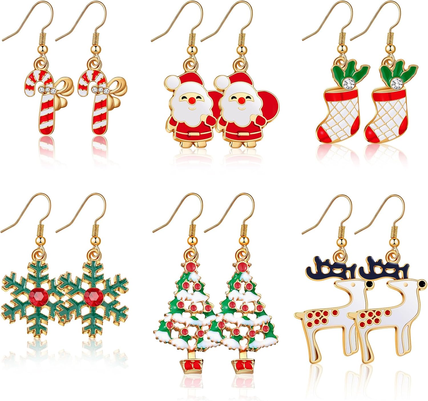 Otuuz 6 Pairs Christmas Earrings for Women Girls Novelty Christmas Drop Dangle Earrings Tree