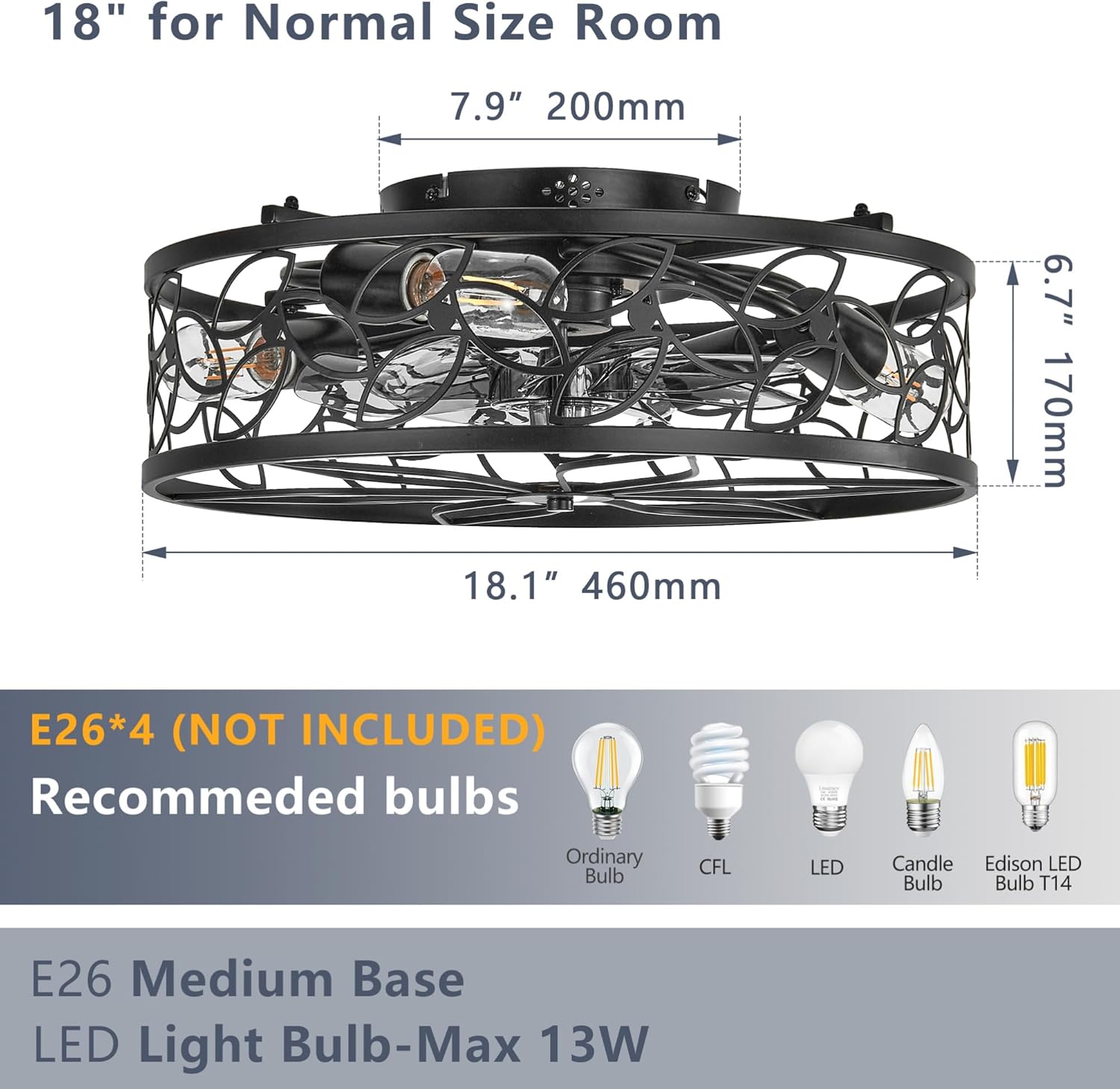 Vintage Caged Ceiling Fan Light with Quiet DC Motor and Remote Control