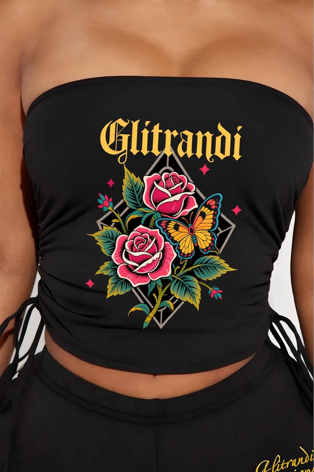 Glitrandi Two Piece Sets For Women Fashion Print Drawstring Tube Top With Shorts Summer Sexy Outfits 2025 - Image 4