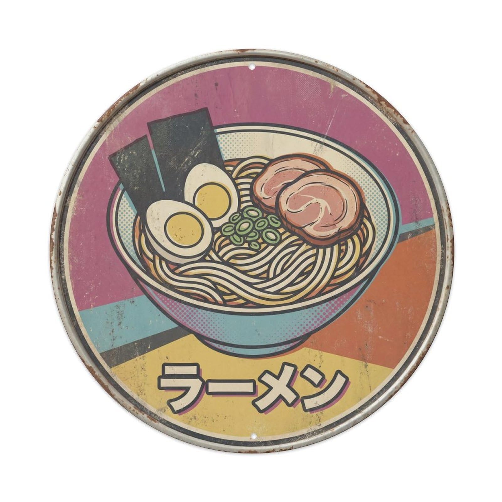 Cxhjca 8X8inch(20X20cm) Ramen Japanese Shop Graphic Screenprint Food Noodles Metal Tin Sign
