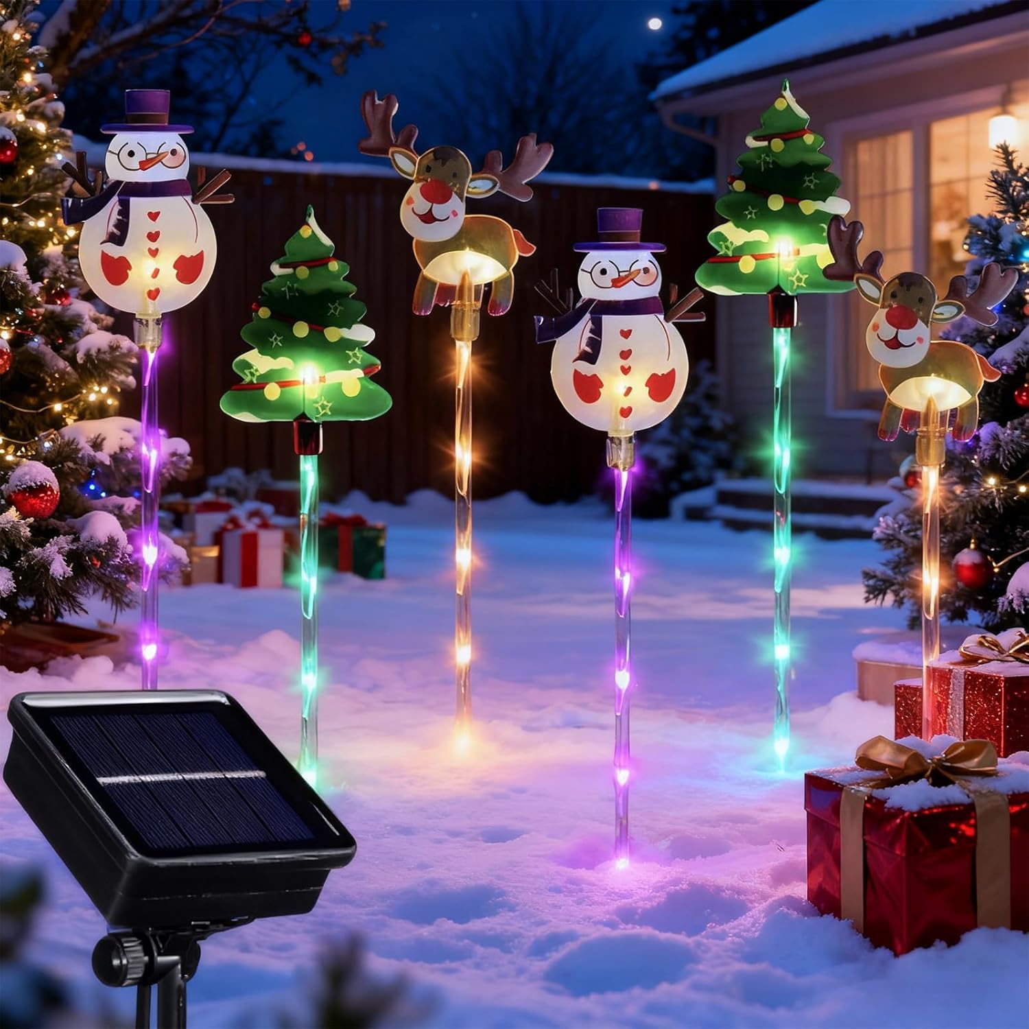 Uoaesr A 6Pcs Moving Solar Christmas Lights Outdoor, Ip65 Waterproof Led Decor With Stakes, Garden Lawn Decorative Light, Christmas Decor Snowman & Lanterns For Garden, Pathway & Patio (A)