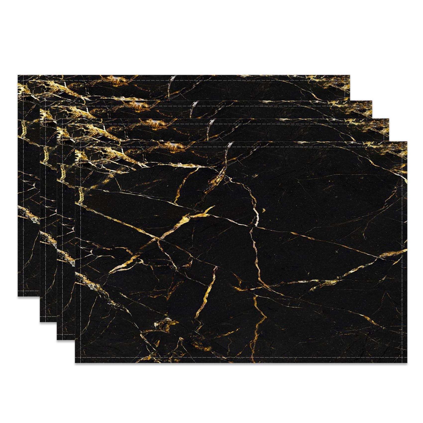 MIRRORANG Black Gold Marble Placemats Set of 4 45x30cm Black Gold Vein Pattern Washable Table Place Mats for Modern Kitchen Dining Room Decor