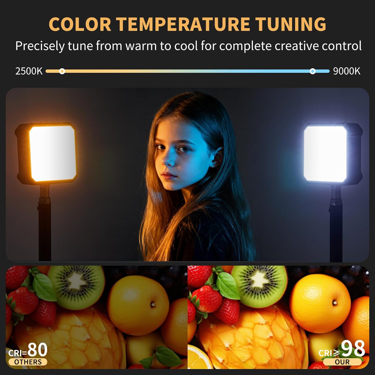 AILIGHT Magnetic LED Video Light, Portable Camera Lights for Content Creator(CRI 98+ & 2500-9000K) Rechargeable 2000mAh Camera Fill Light with Cold Shoe Mount | Photography Lighting - Black