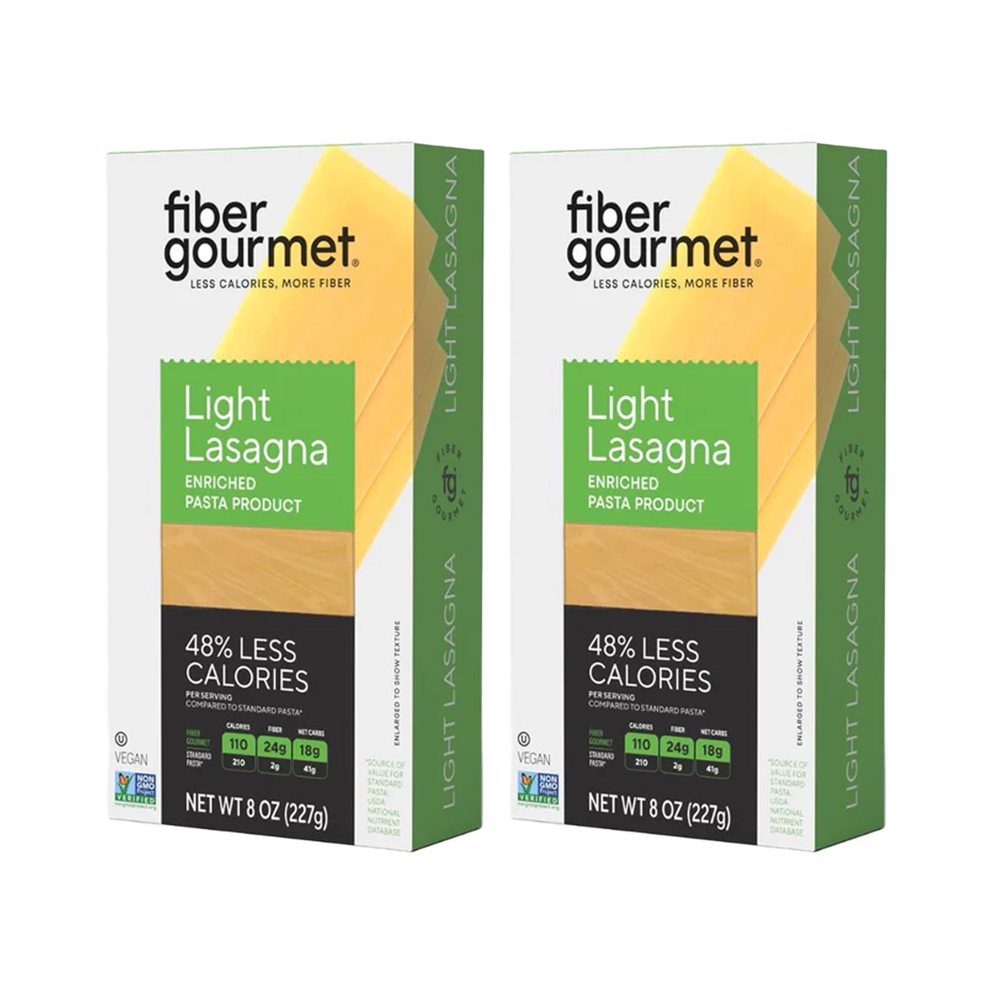 Fiber Gourmet Pasta Light Lasagna Sheets - Low Net Carb Noodles with 24g Fiber, 110 Calories, 18g Net Carbs - Made in Italy, Kosher, Vegan, Non-GMO -