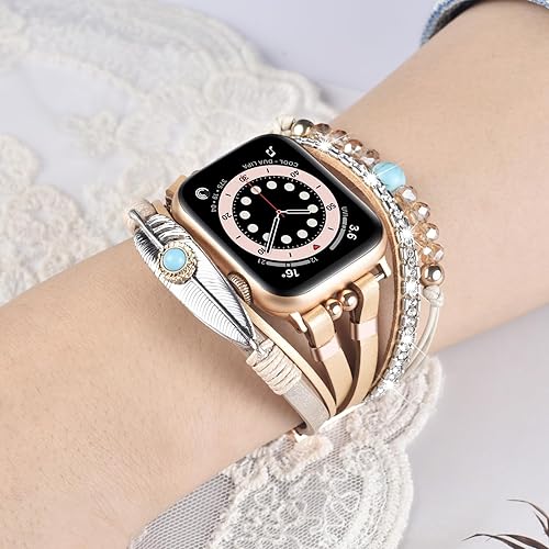 Vista 44 de VISOOM Beaded Boho Bracelet Compatible for Apple Watch Band 40mm/38mm/41mm/42mm iWatch Series 10 9 8 7 SE 6/5/4 Women Leather Fashion Cute Handmade
