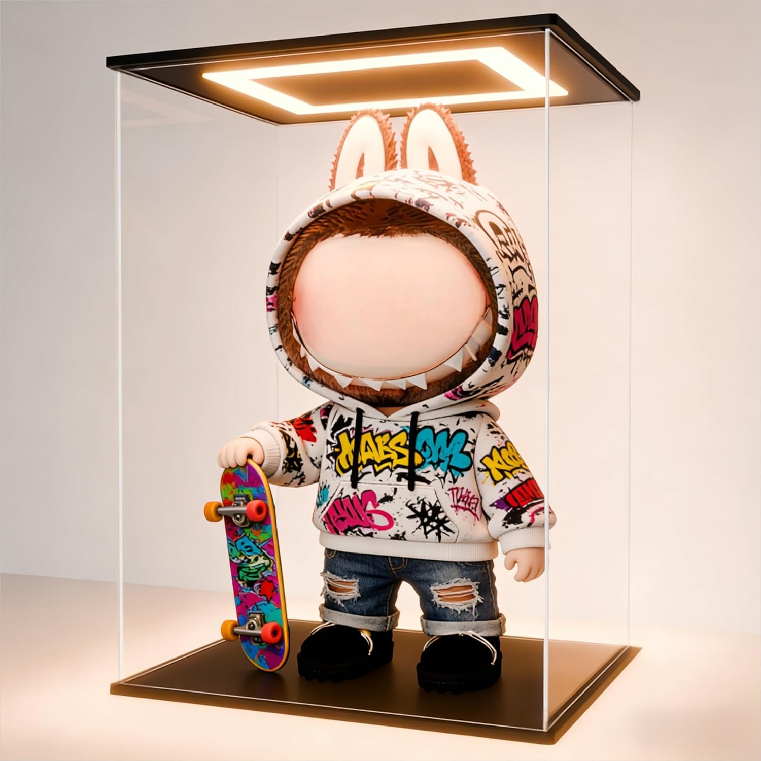 Clear Acrylic Display Case with LED Lights, Dustproof Showcase Display Box for Doll,POP Mart, LABUBU, Bearbrick, and Collectibles (9.8x7.9x15.7inch/25x20x40cm)