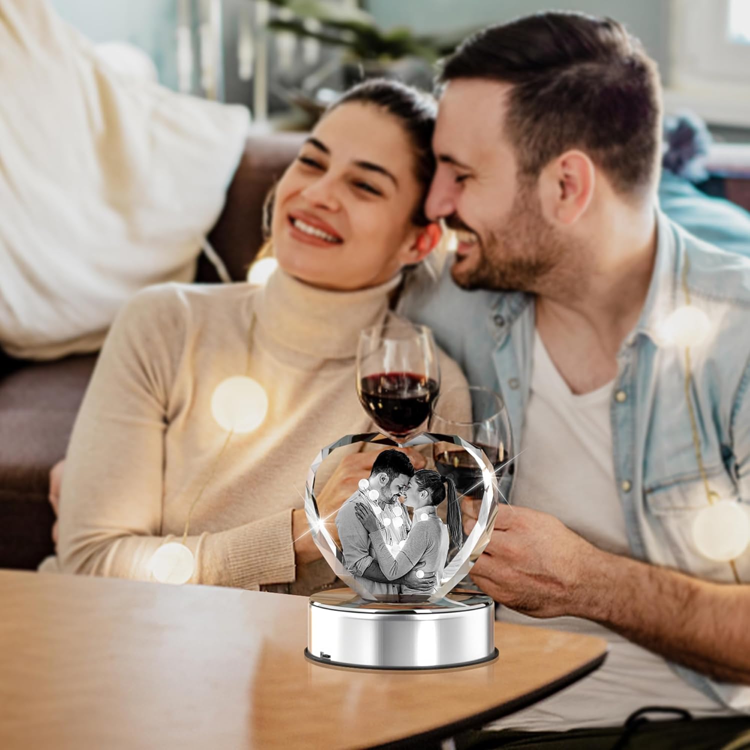 3D Crystal Photo, Personalized Valentines Day Gifts for Her, Mom, Women, Wife, Couple, Custom Gifts with Your Own Photo, Laser Etched Glass Picture for Anniversary, Heart, S