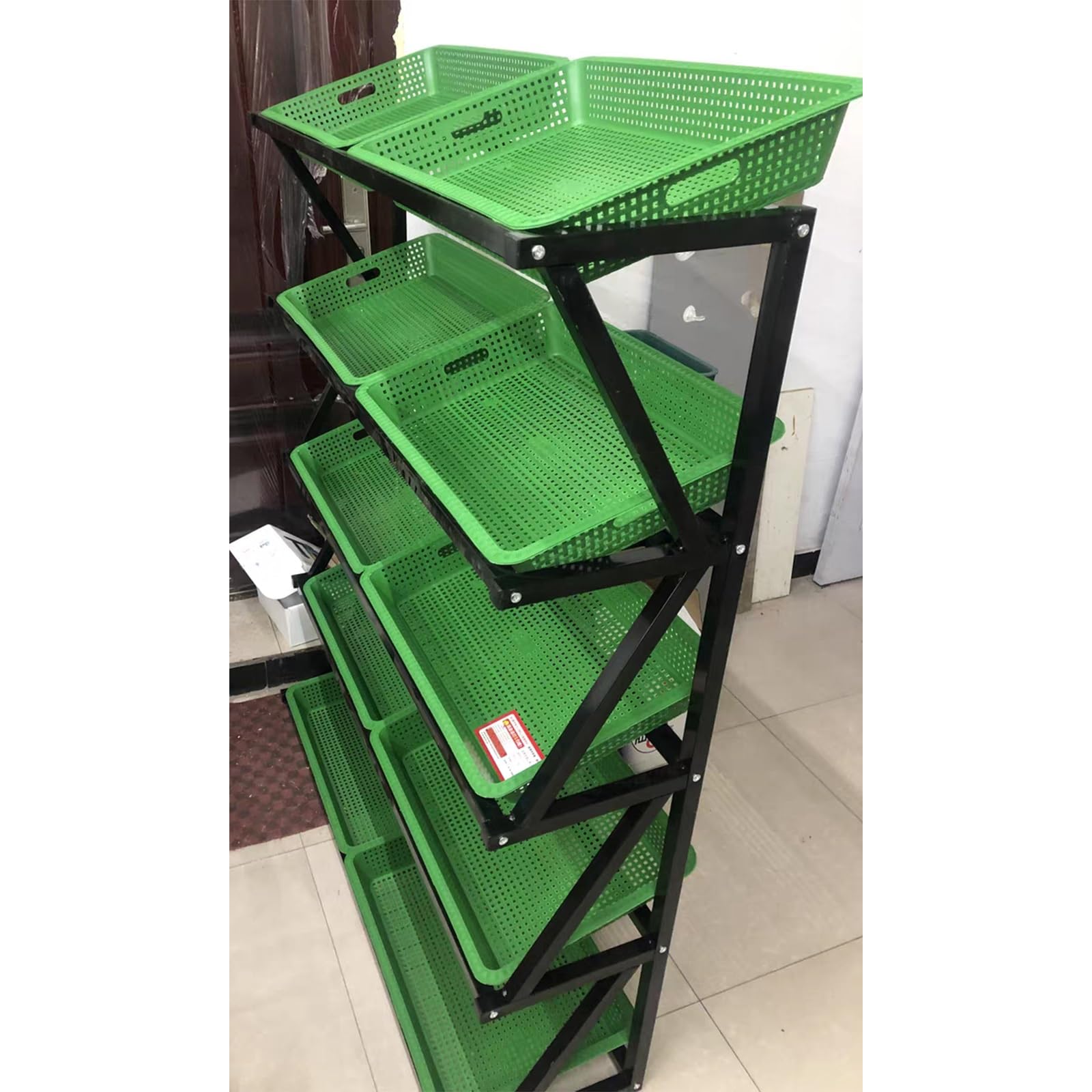 Generico 5-poziomowy regał na owoce i warzywa w supermarkecie, stojak podłogowy do sprzedaży detalicznej / stojak na przekąski i cukierki z 10 koszami, pojemnik na produkty kuchenne