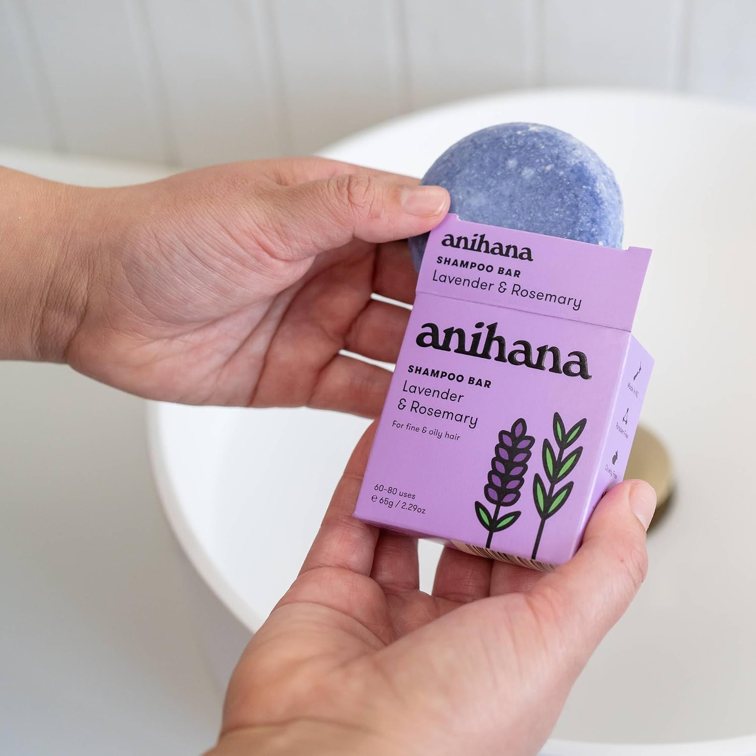 ANIHANA Shampoo Bar for Thin, Fine & Oily Hair Gives Hair Volume & Body, Lightweight, Oil Balancing, No Residue, Natural Healthy Look and Shine Paraben Free, Lavender and Rosemary 2.29 oz