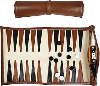 YOBRO Backgammon Sets for Adults, Classic PU Leather Roll-Up Backgammon Board Game Gift, Portable & Lightweight Travel Style for Indoor Outdoor, Funny Family Game