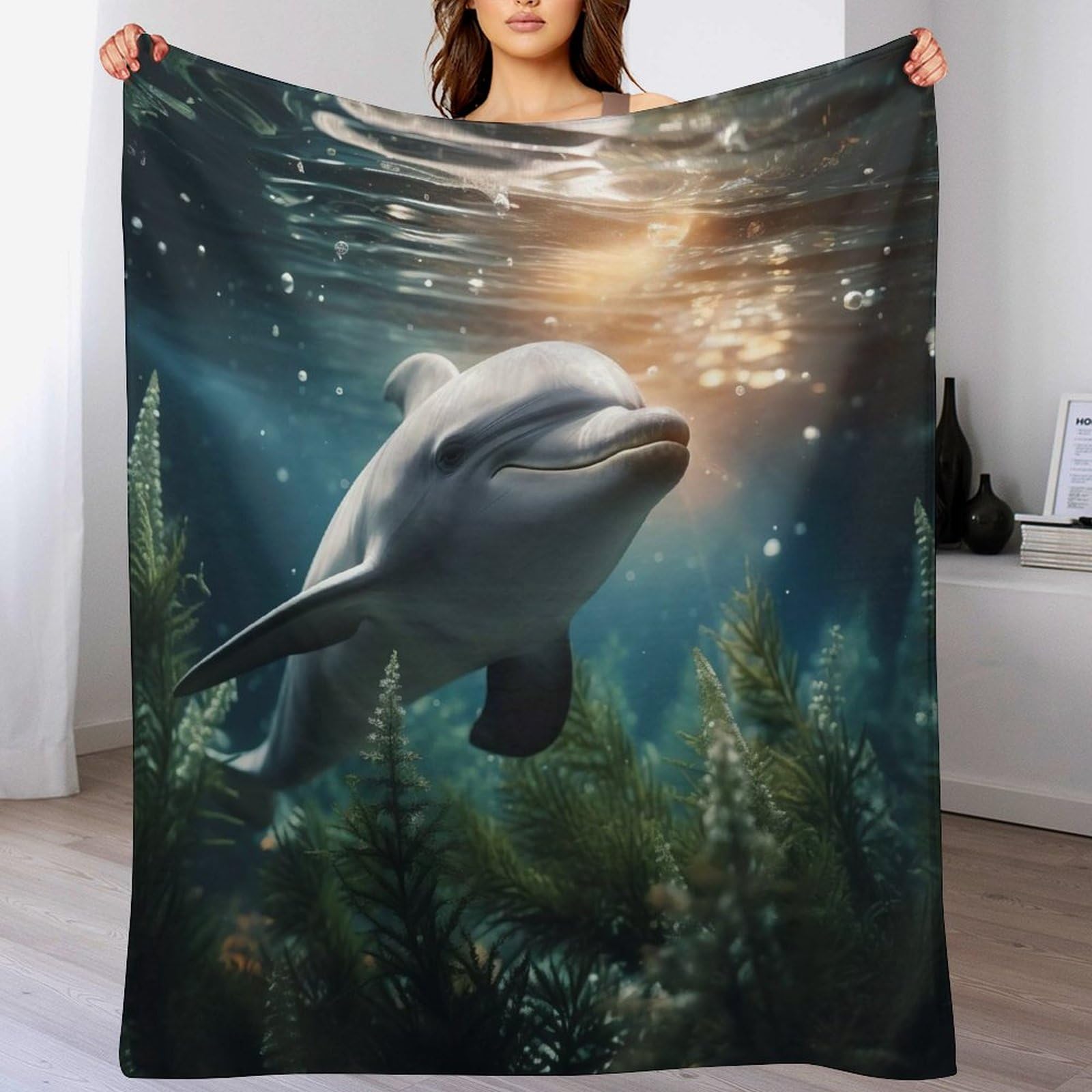 Couvre-lit en flanelle Dauphin 180x200 cm pour lit et canapé