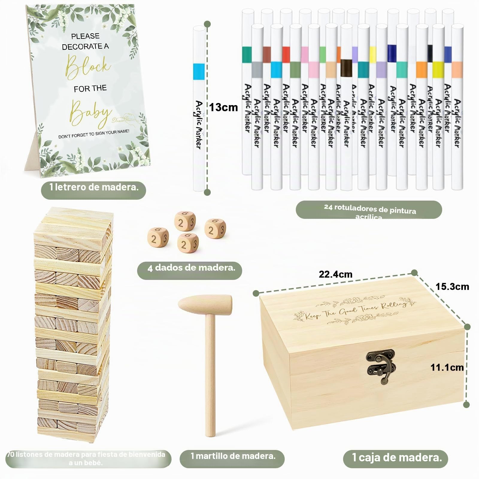 EIGTWEN Kit de 101 piezas de señales de juegos divertidos para baby shower, animadas actividades de juegos de baby shower con 2 formas de jugar para invitados, actividades únicas y creativas adecuadas