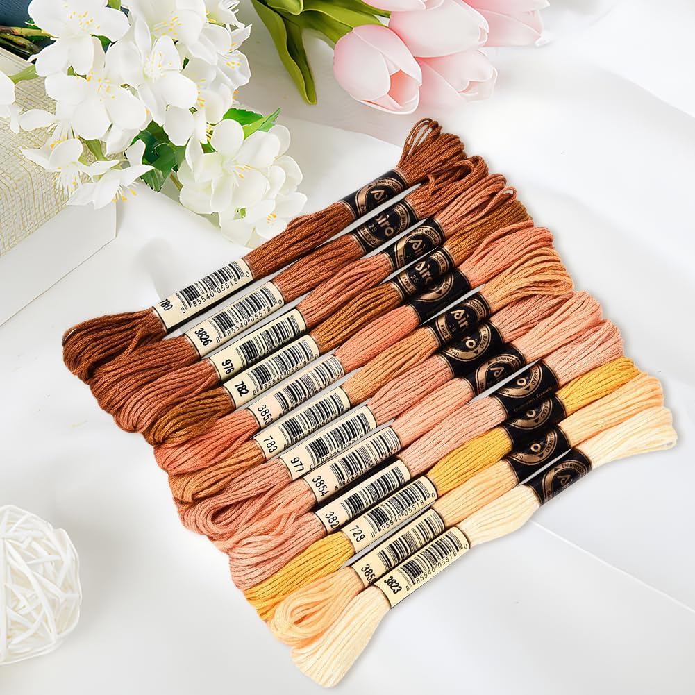 105 Yards 12 Skeins Gradient 6 Strands Earth Color Friendship Bracelet Threads String Polyester Variegated Embroidery Floss Cross Stitch Thread Assorted Bulk for Hand Sewing Making Supply image 3