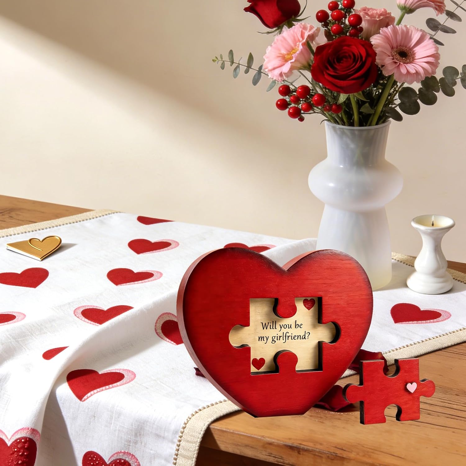 Will You Be My Girlfriend, Valentines Proposal Gift Ideas Will You Be My Girlfriend Proposal Sign for Valentine Day Girlfriend Day Christmas Wood Heart Shaped Gift Puzzle Piece Sign with Hidden Message - Image 5