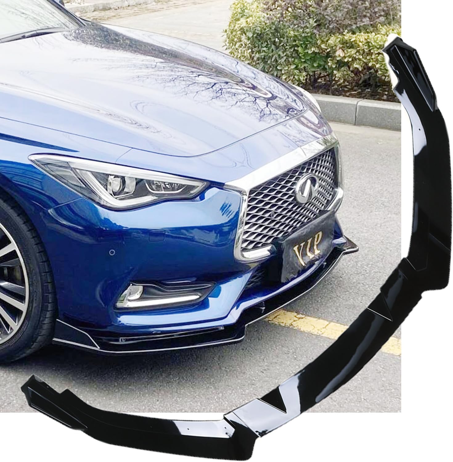 MUCO 3pcs Front Bumper Lip Spoiler Kit Compatible with Infiniti Q60 2017 18 19 20 21 2022 23 Gloss Black Cover Guard Protection Conversion Front Lips