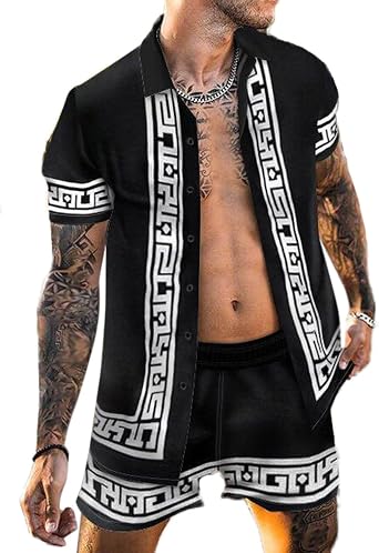 Men's Hawaiian Sets Short Sleeve Print Shirt and Shorts Vacation Outfits