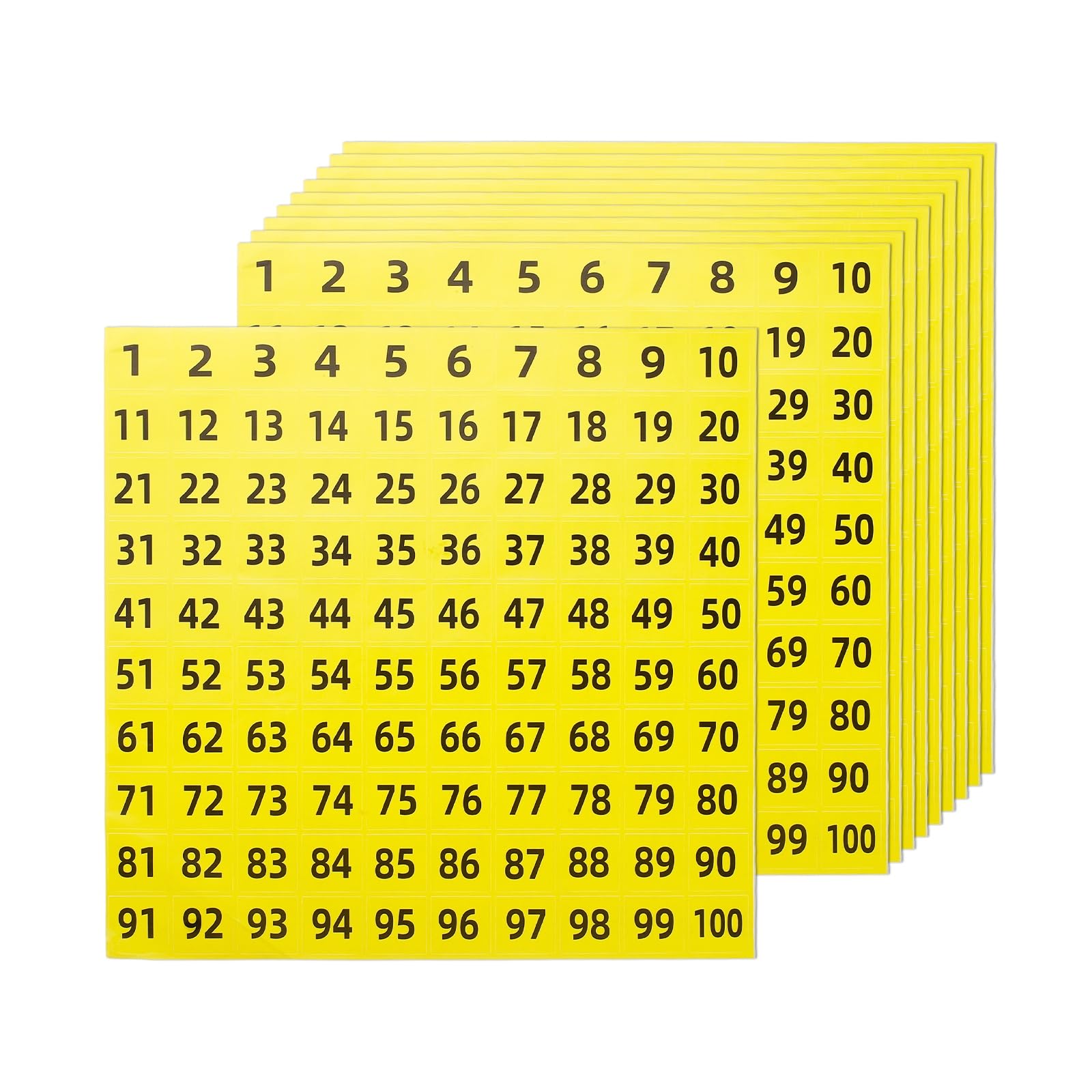 PATIKIL 1 to 100 Number Stickers, 10Pcs 1 Inch Vinyl Consecutive Numbered Sticker Self-Adhesive Square Labels for Inventory Storage Boxes Locker Organizing Indoor Outdoor, Yellow