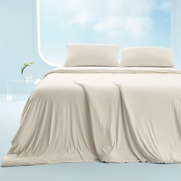 Bedsure Duvet Cover Cooling Blanket for Hot Sleepers Queen Size, Soft & Breathable for Night Sweats, All-Season Lightweight GentleSoft™ Cooling Comforter Cover Set, Ice-Cool Fabric, 90x90, Beige