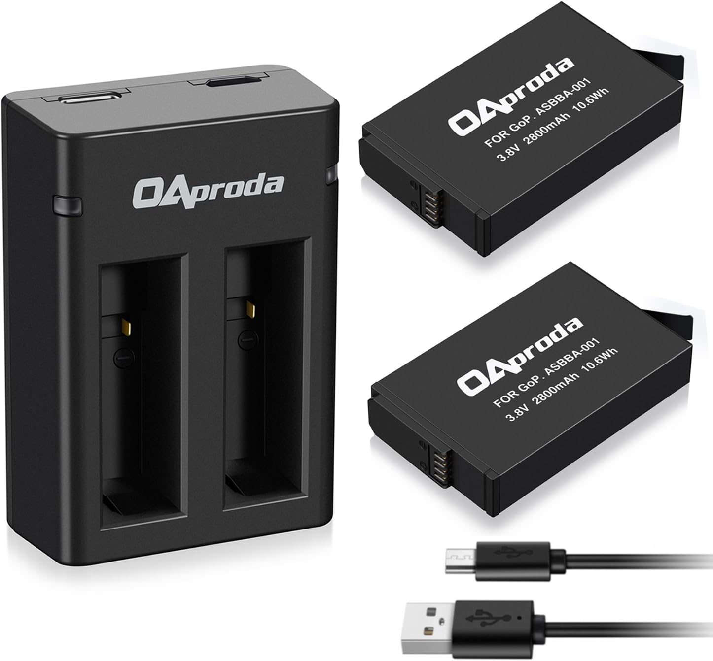 OAproda 2 Pack Replacement Battery & Dual Charger with Micro USB & Type-C Inputs