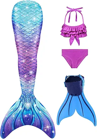 Mermaid Tail Swimsuit with Monofin Girls Boys Swimwear Bikini Set