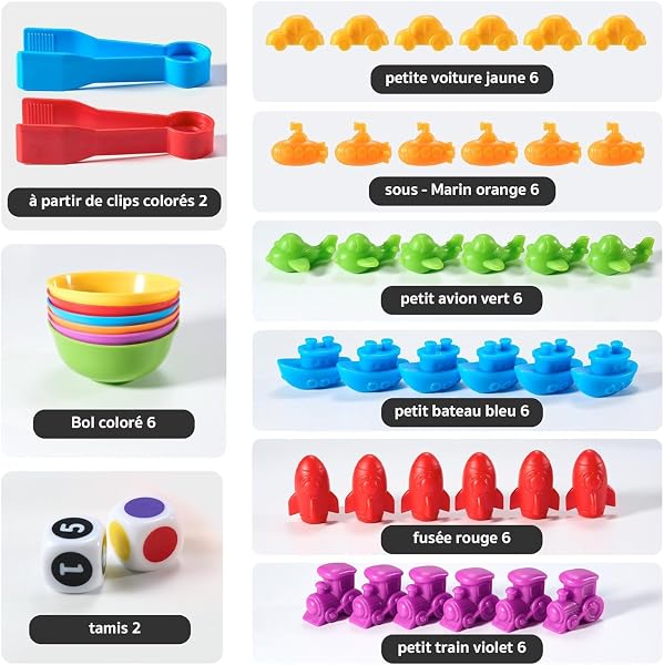 Jeu Éducatif, 47 Pièces Jouet pour Comptage et Tri Jeu Educatif Motricité, Jouet Montessori 2-6 Ans sans BPA, Apprentissage Formes et Motricité(Couleur Aléatoire) - 5