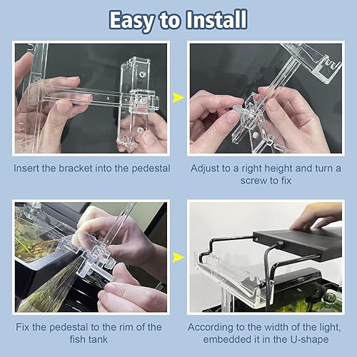 driamor Aquarium Light Riser Adjustable, Clear Acrylic Fish Tank LED Light Stand Aquarium Lamp Holder Bracket Kit 2pcs Transparent Support for Width 2.5-4.4 Inches Light with Extendable Bracket(White)