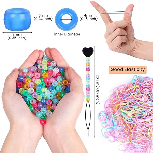 Miniatura 4 de Kit de 1605 cuentas para trenzas de cabello que incluye 600 cuentas de pony de 0.354 x 0.236 in, 1000 bandas elásticas de goma y 5 cuentas rápidas