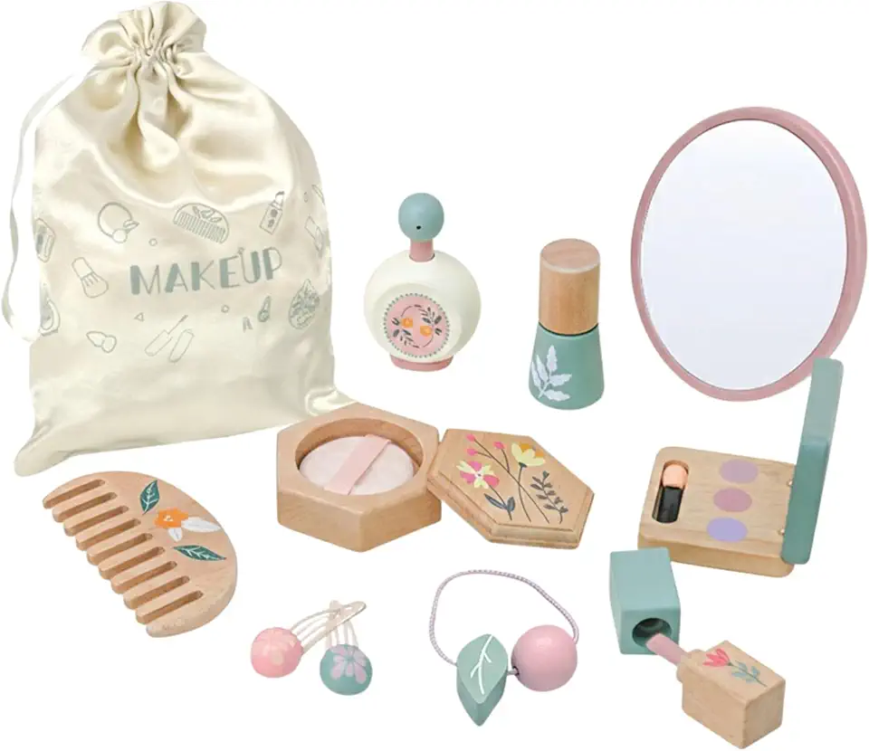 Kit Maquiagem Madeira Montessori Educativo - Brinquedo Infantil 3-6 Anos Desenvolvimento Criativo - Presente Perfeito Menina Magia Encanto Aventura Tesouro Sonho Imaginação Real