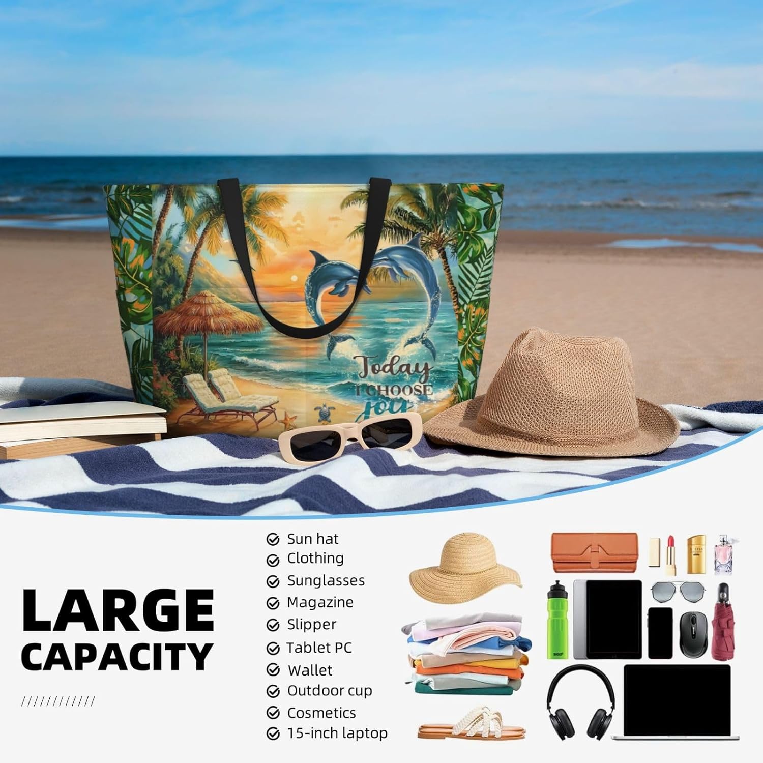 Large Beach Tote Bag Beach Bag Waterproof Sandproof Lightweight Women Tote - Image 5
