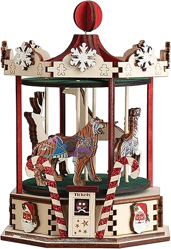 Old World Christmas Adorno de madera de carrusel de Navidad para árbol de Navidad, decoración navideña artesanal, colección de casas de campo de
