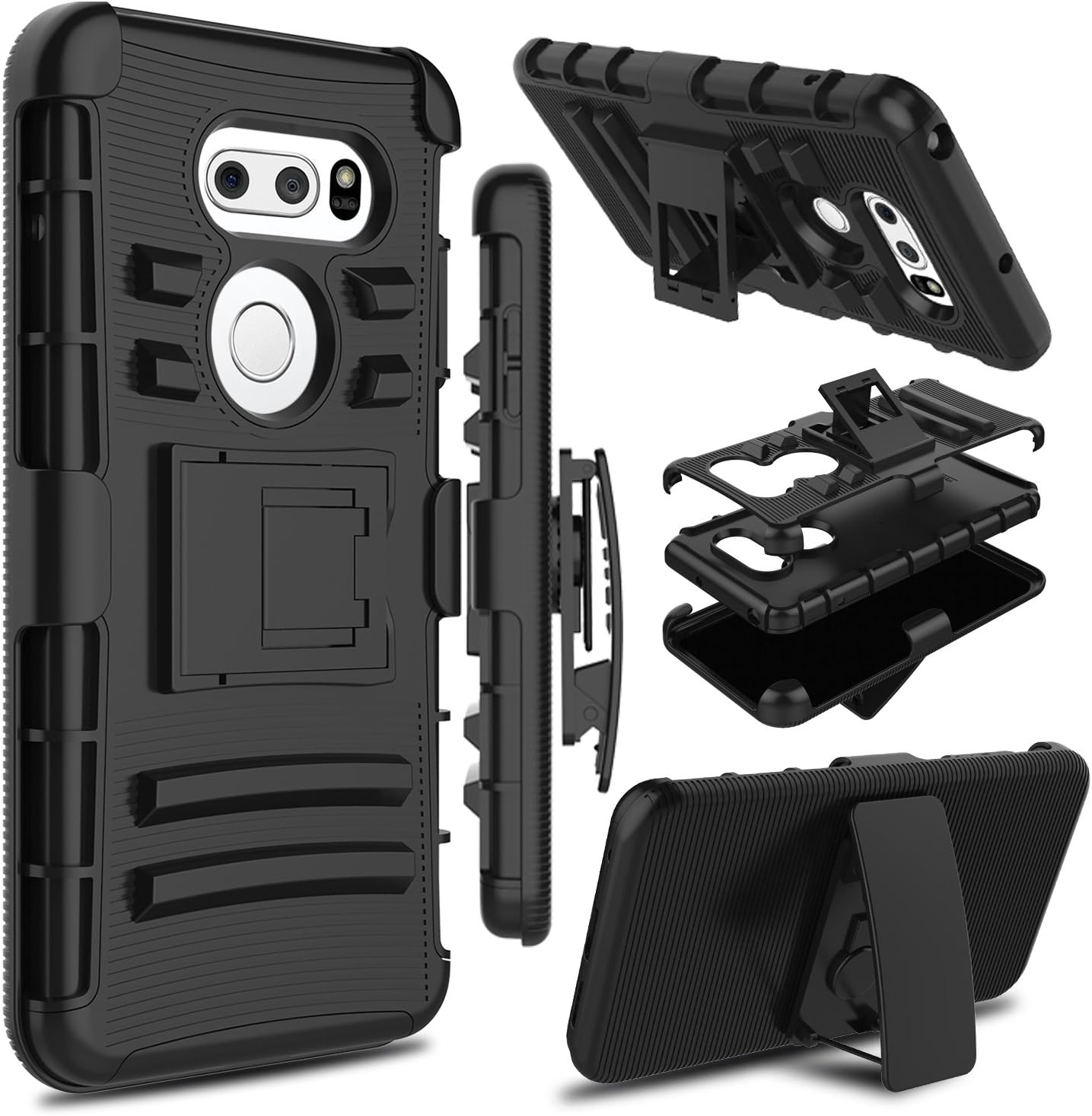 Case Compatible with LG V35 ThinQ/LG V30/LG V30s ThinQ, Zenic Heavy Duty Shockproof Full-Body Protective Hybrid Case Cover with Swivel Belt Clip and Kickstand for LG V35/LG V30 Plus (Black)