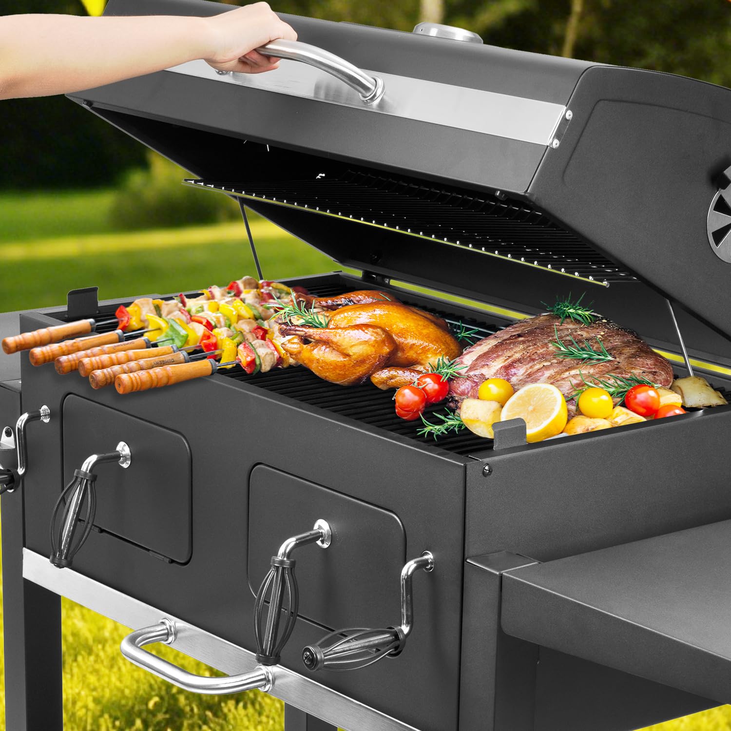 BBQ チャコール グリル バーベキュー グリル、サイド シェルフとフック 