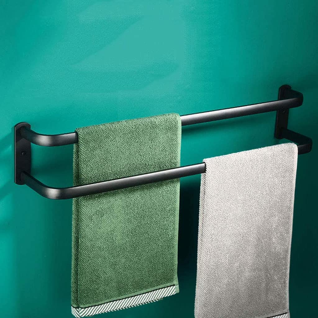 Toallas de Pared, Toallero de Pared Space de Aluminio, Color Negro y Blanco, Varios tamaños(Black,Double Layer 60CM)