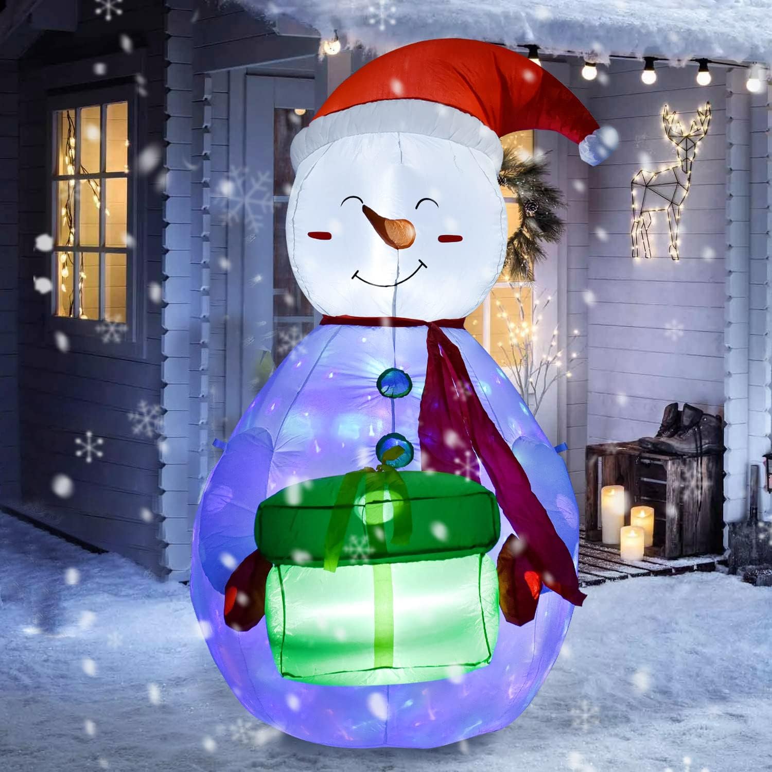 Lvydec Lighted Inflatable Snowman Christmas Decoration - 6ft Blow Up Snowman with Large Gift Box and Built-in Color Changing LED Lights for Christmas Holiday Yard Decoration : Patio, Lawn & Garden