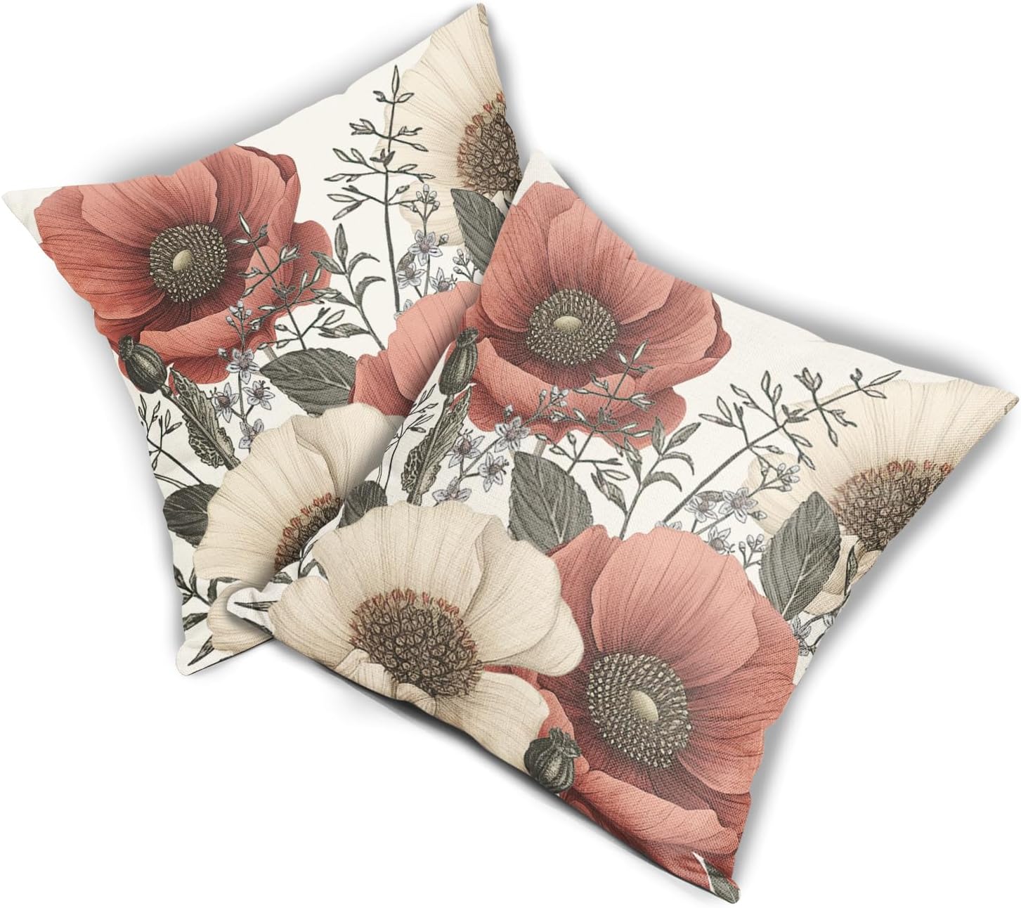 Vintage Flower Pillow Covers 18x18 Inch Rustic Floral Botanical Pattern Throw Pillow Covers Set of 2 Farmhouse Pillowcases Cotton Linen Cushion Covers for Couch Bed Sofa Chair Indoor Outdoor Decor - Image 8