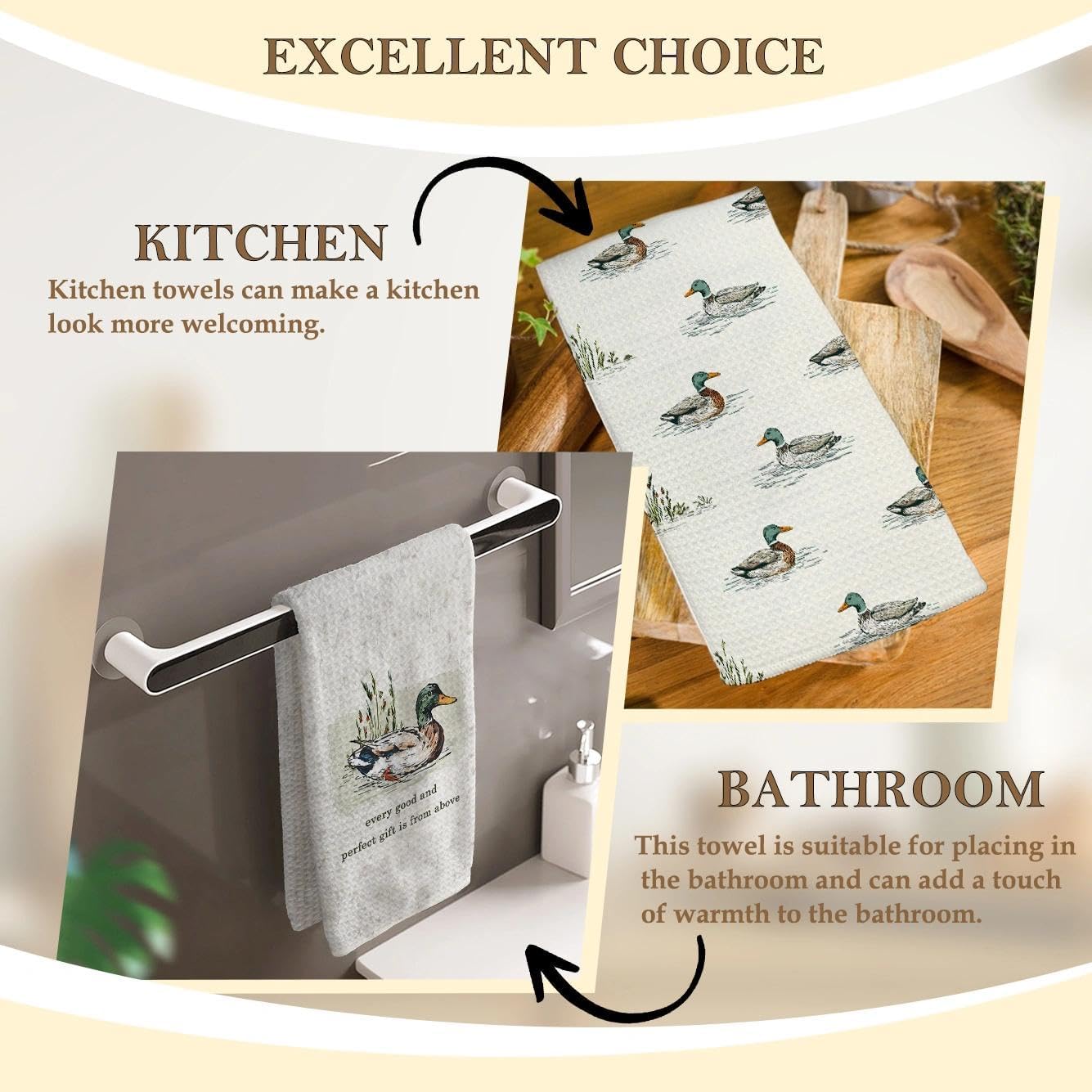 HIWX Christian Mallard Duck Kitchen Towels, Rustic Farmhouse Farm Animals Decorative Kitchen Dish Towels, Mallard Duck Gifts Hand Towel for Bathroom Decor, 16x24 Inches Set of 2