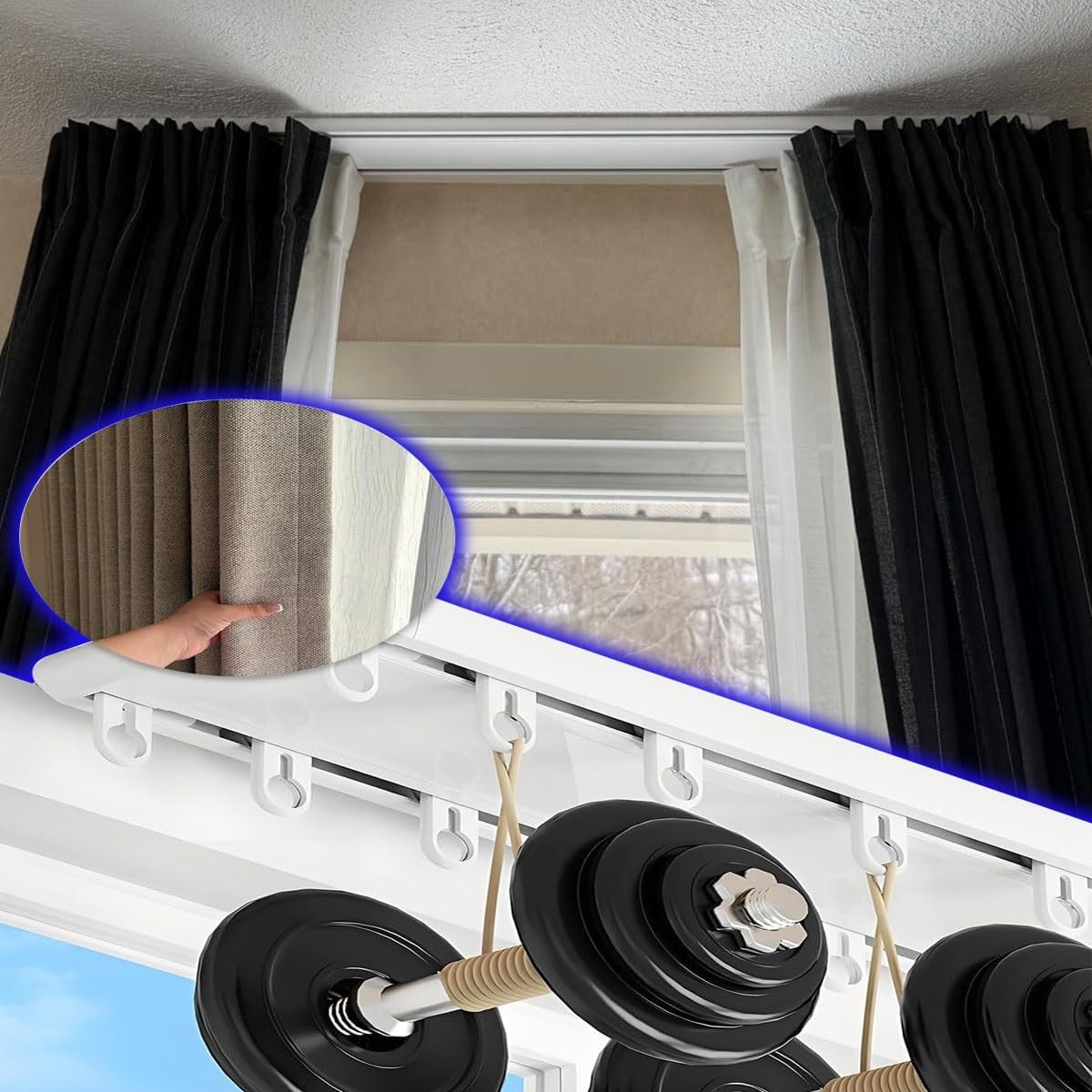 Ceiling Track for Curtain, Aluminum Silent Curtain Track, Double Row Curtains Tracks Rails, Heavy-Duty Conjoined Curtains Drapes Room Dividers Tracks, Easy Install(White,13.8ft(420cm))