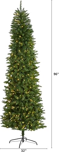 Miniatura 2 de Nearly Natural Árbol de Navidad artificial de pino de montaña verde delgado de 8 pies con 400 luces LED transparentes