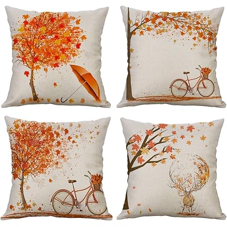 Fossrn Fundas Cojines 45x45 Arboles Hoja De Arce Bicicleta Funda De