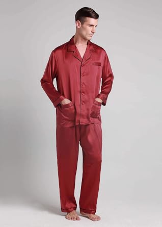 LilySilk Silk Pajamas for Men Long Sleeve Lounge Soft Comfortable Contrast Trim 100% Silk