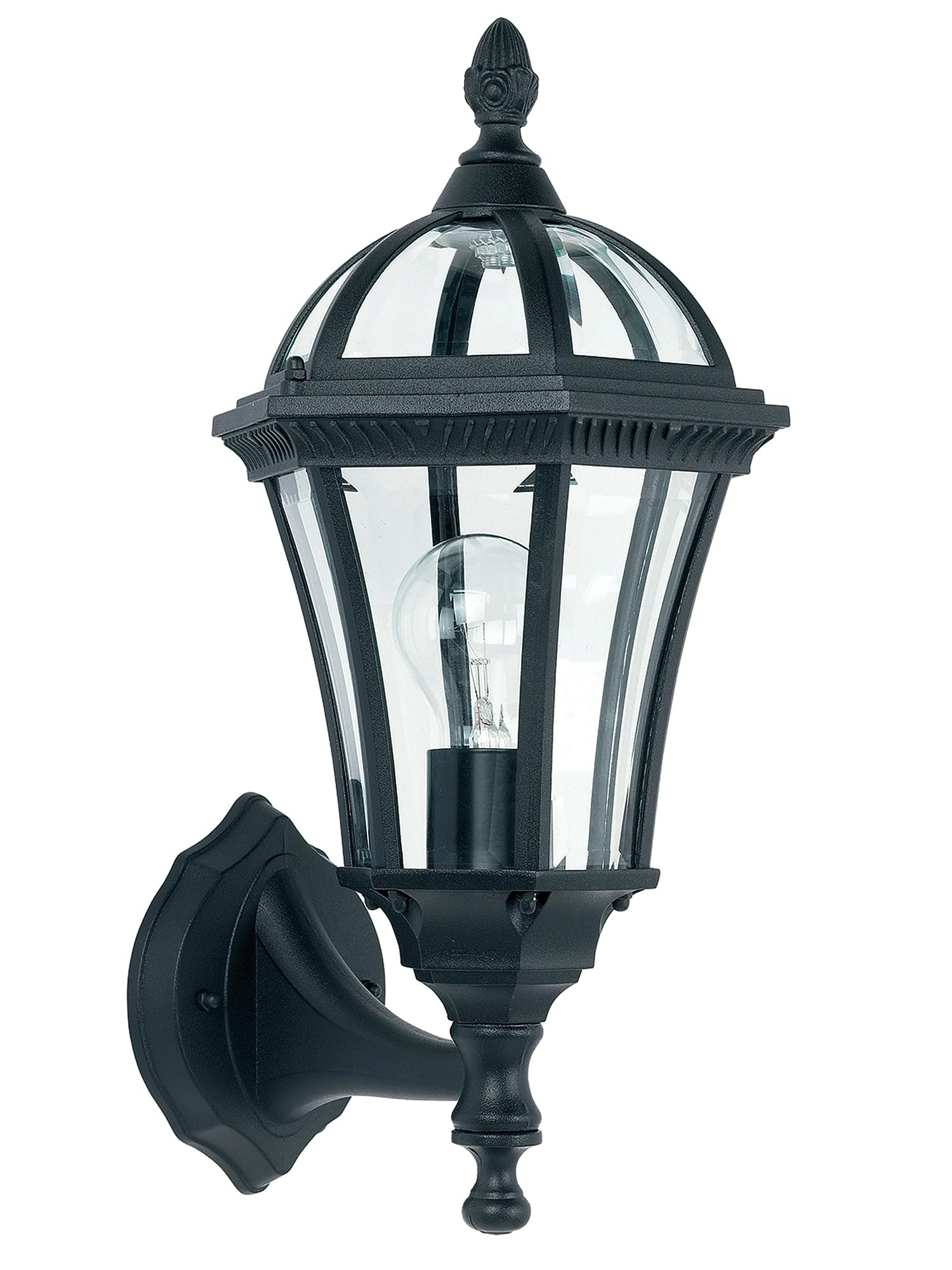 National Lighting VALL Traditional Matt Black Finish with Clear Glass Outdoor Garden Porch Weatherproof Wall Uplight Lantern IP44 Rated
