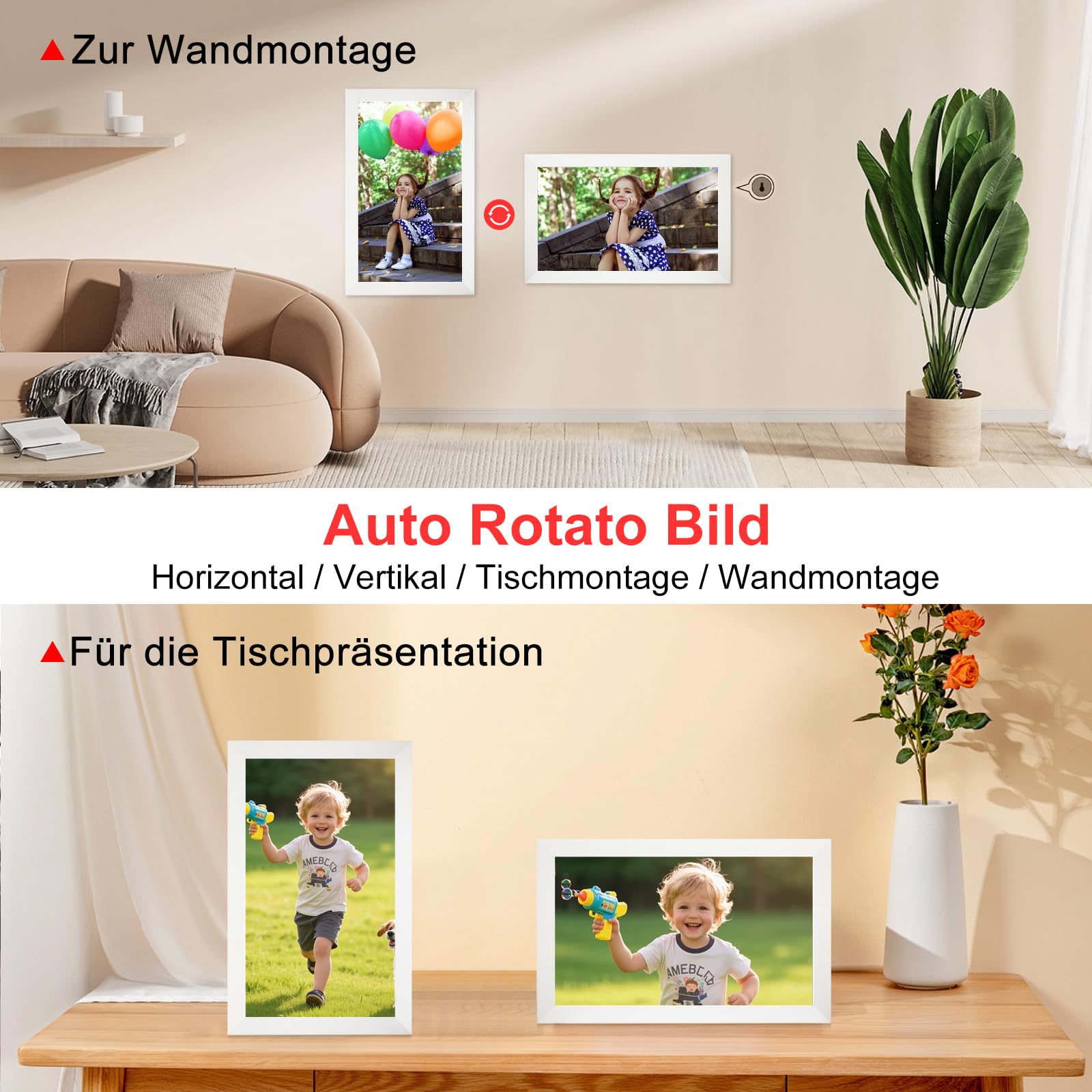 Frameo - Marco de fotos digital de 15,6 pulgadas con wifi, con pantalla táctil IPS HD de 1920 x 1080, 32 GB de memoria para compartir fotos/vídeos, dispositivo de mesa y pared, boda, cumpleaños