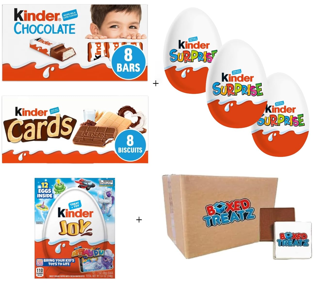 Kinder: Joy Egg 20g + Bars Multipack 8 X 12.5g + Surprise Egg 3 X 20G + Cards Biscuit Wafers 8 X 12.8G, Boxed Treatz