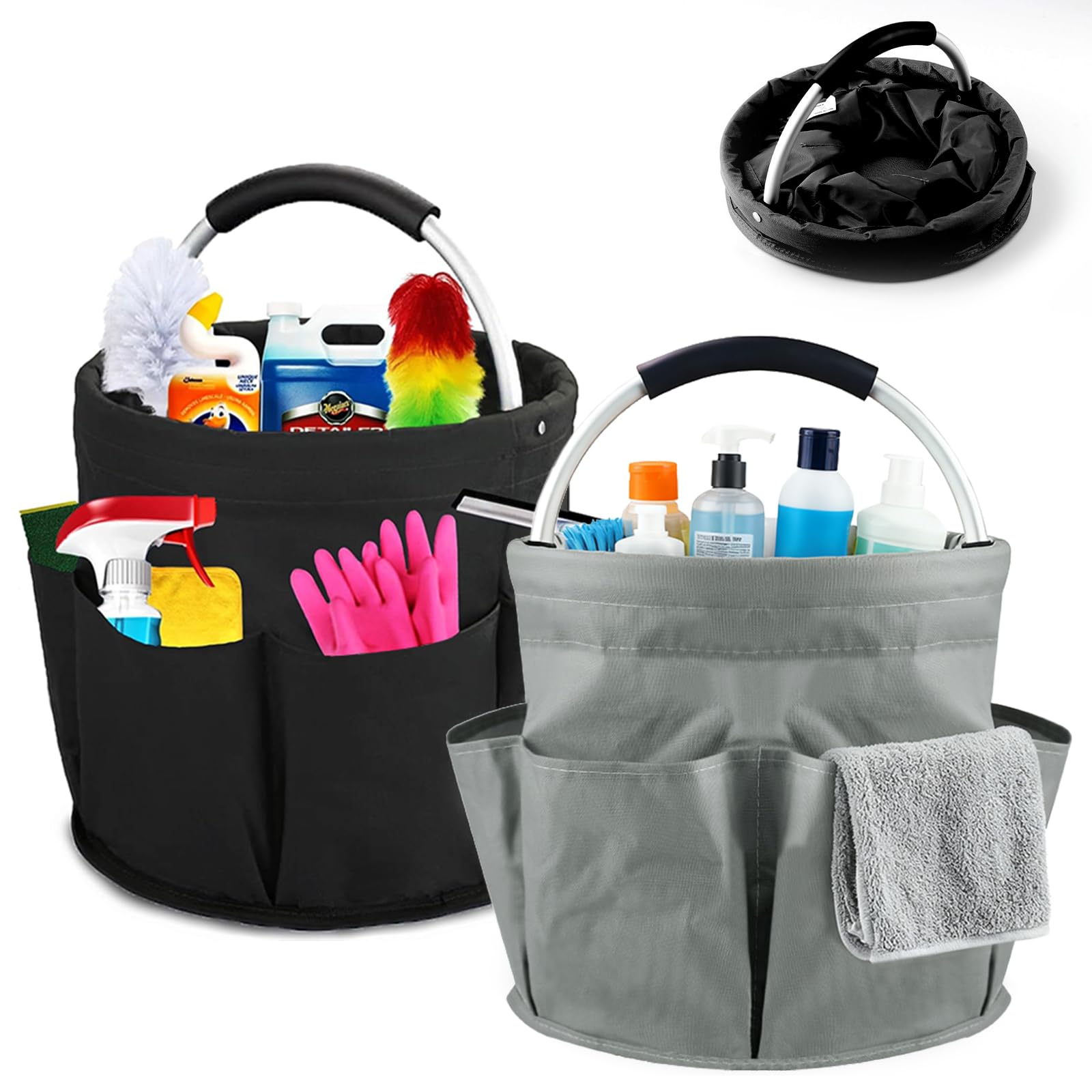 2 organizadores de productos de limpieza, bolsa de limpieza plegable portátil, cesta de limpieza con asa y 6 bolsillos, bolsa de limpieza para dispositivos, herramientas, utensilios de limpieza