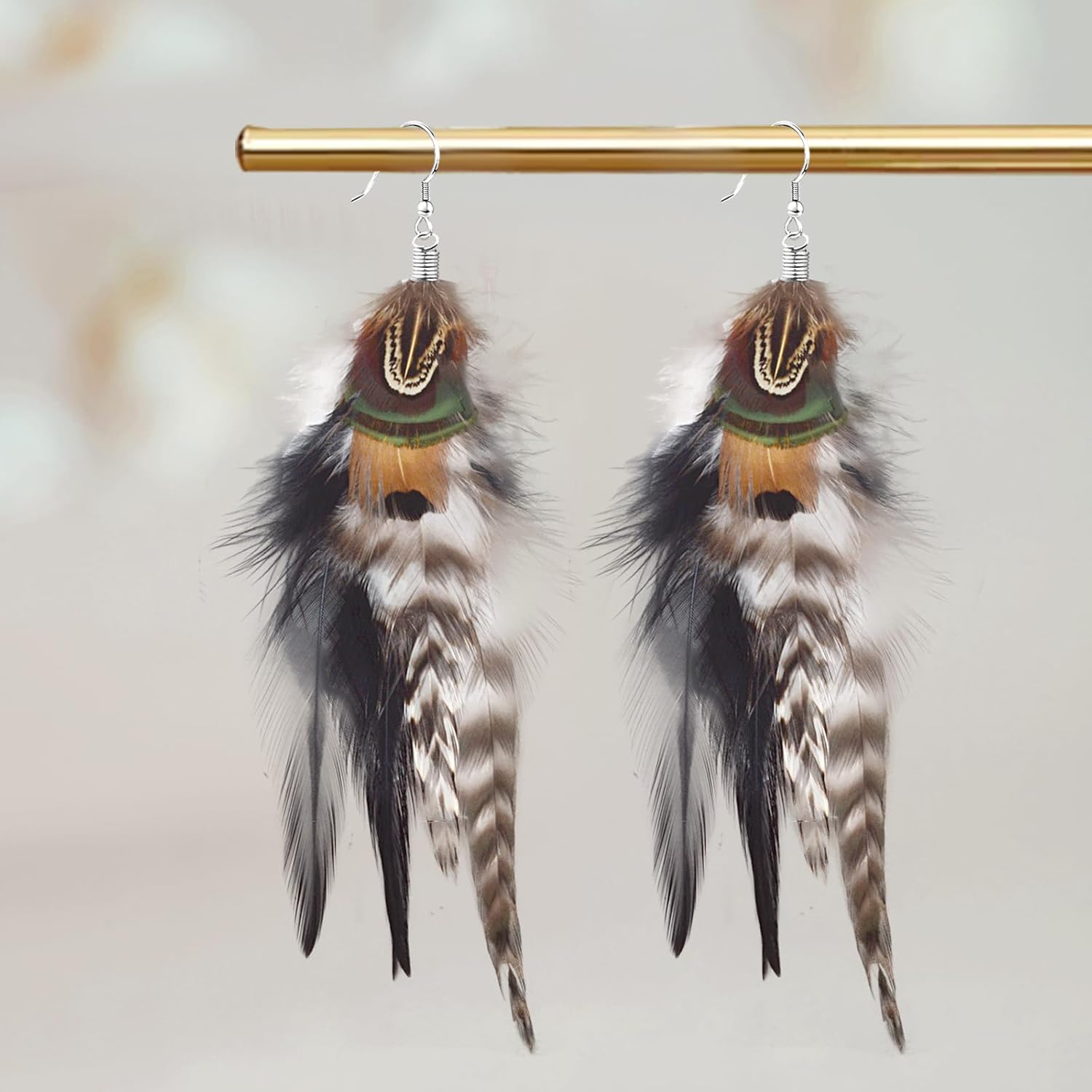 Bohemian Long Feather Earrings for Women Handmade Tassel Dangle Earrings Handmade Feathers Statement Dangling Earring Hooks for Women Ladies Wedding Party Jewelry Gifts - Image 7