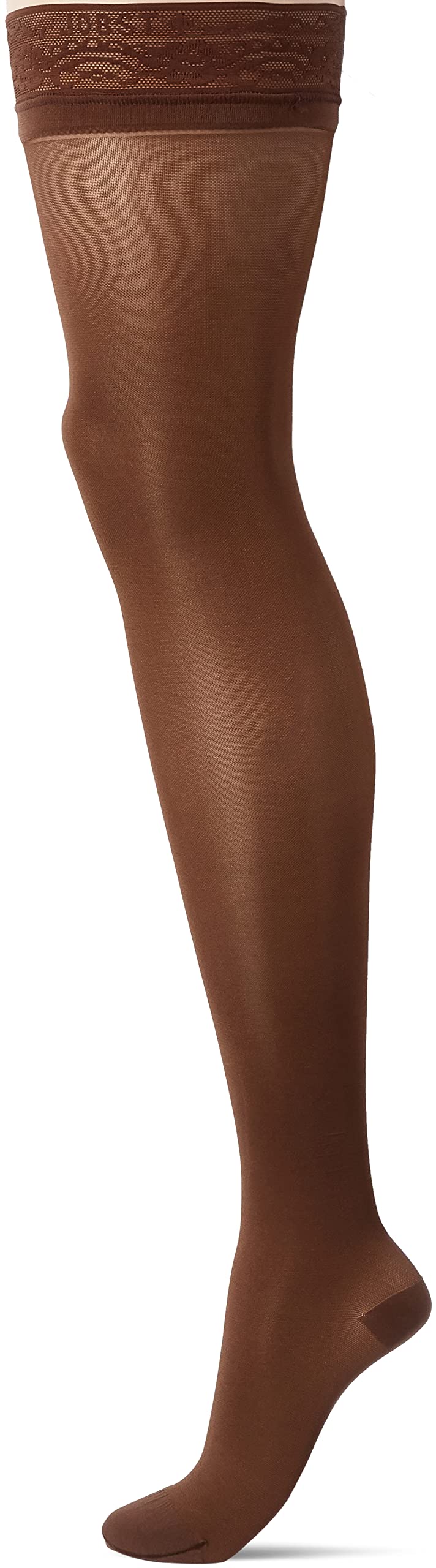 Women's Ultrasheer 30-40 mmHg Thigh High Extra Firm Support Sock with Lace Silicone Top Band Size: Small, Color: Espresso