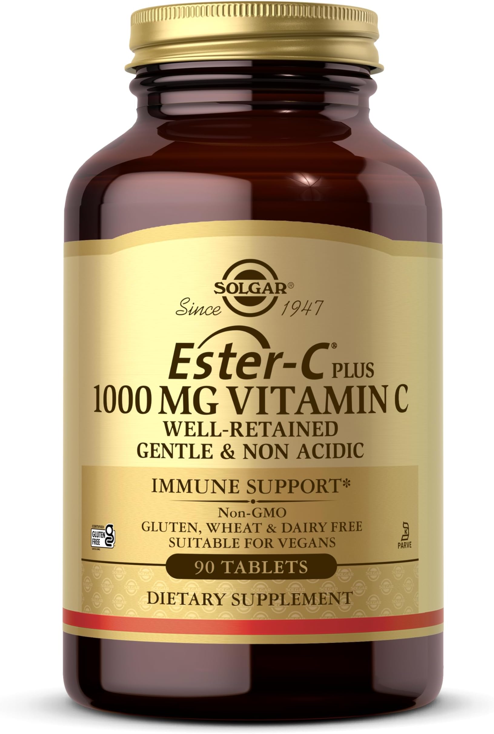 Solgar Ester-C Plus 1000 mg Vitamin C (Ascorbate Complex), 90 Tablets - Gentle On The Stomach & Non Acidic - Antioxidant & Immune System Support - Non GMO, Vegan, Gluten-Free, Kosher - 90 Servings