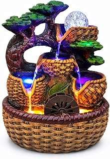 Tabletop Water Fountain with Stones & LED Light – Indoor Decorative Zen Fountain for Home